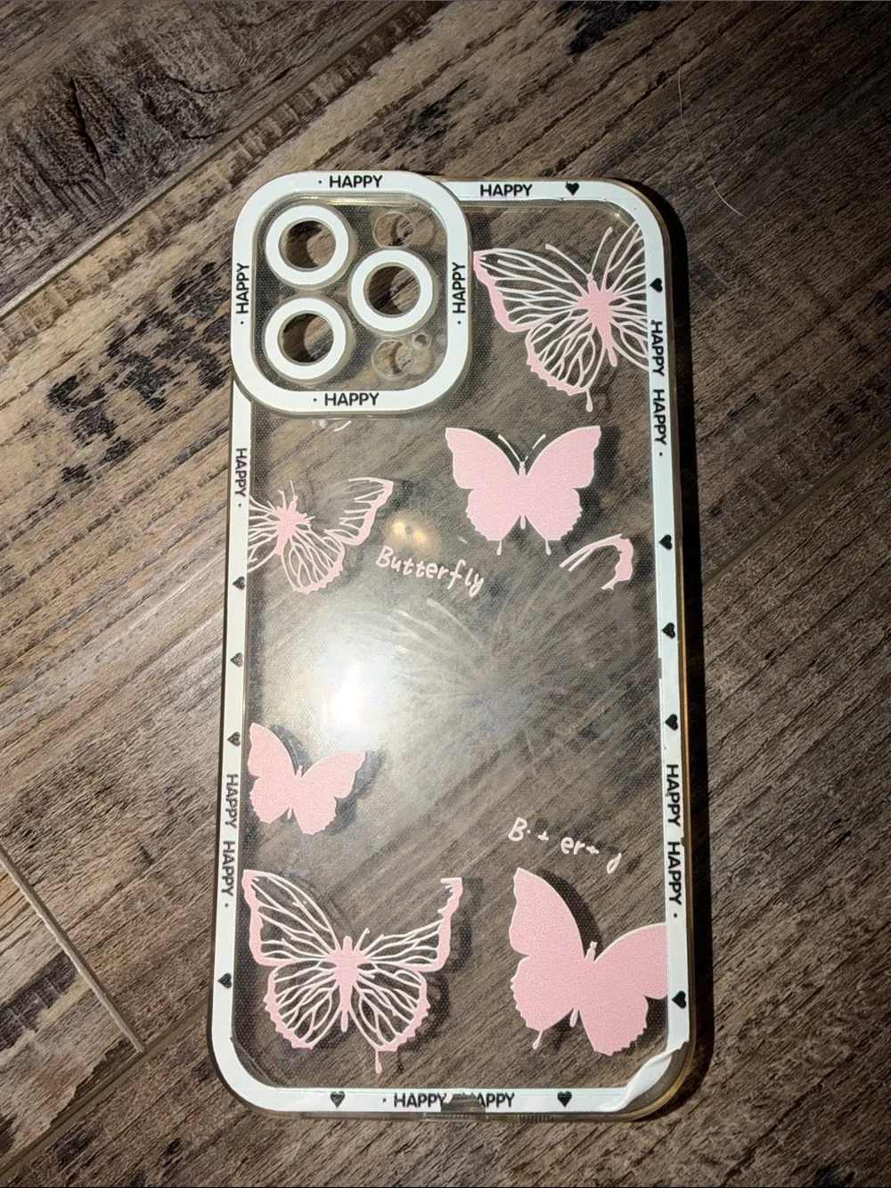 Pink Butterfly Clear Phone Case - Compatible Cell Phone Accessory